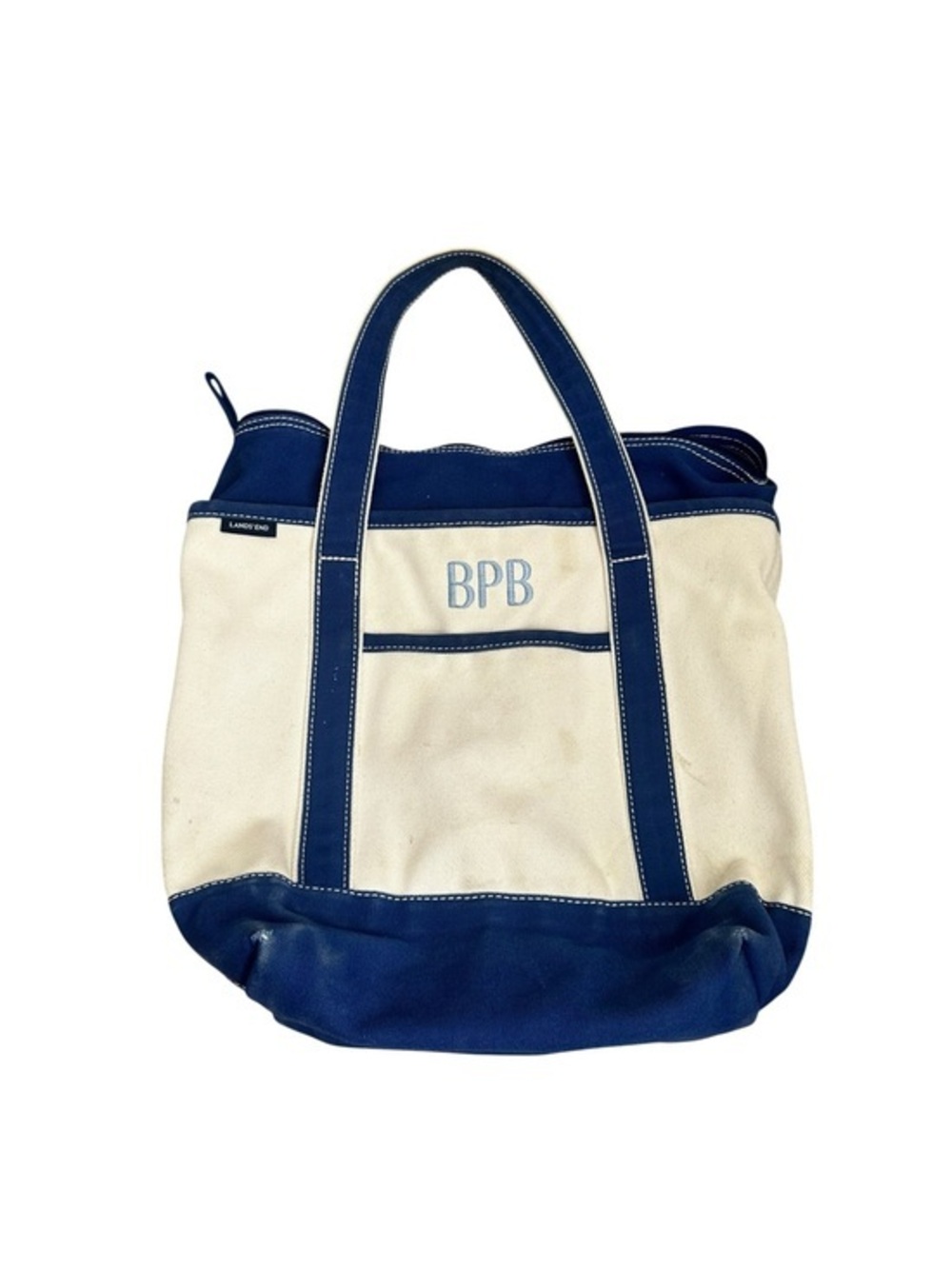 Lands' End Kids Canvas Tote Bag in Navy and Cream